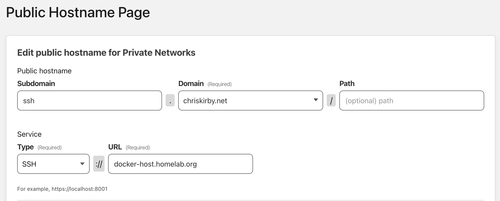 enter details for public hostname