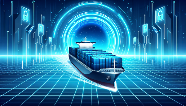 container ship sailing through a secure digital portal